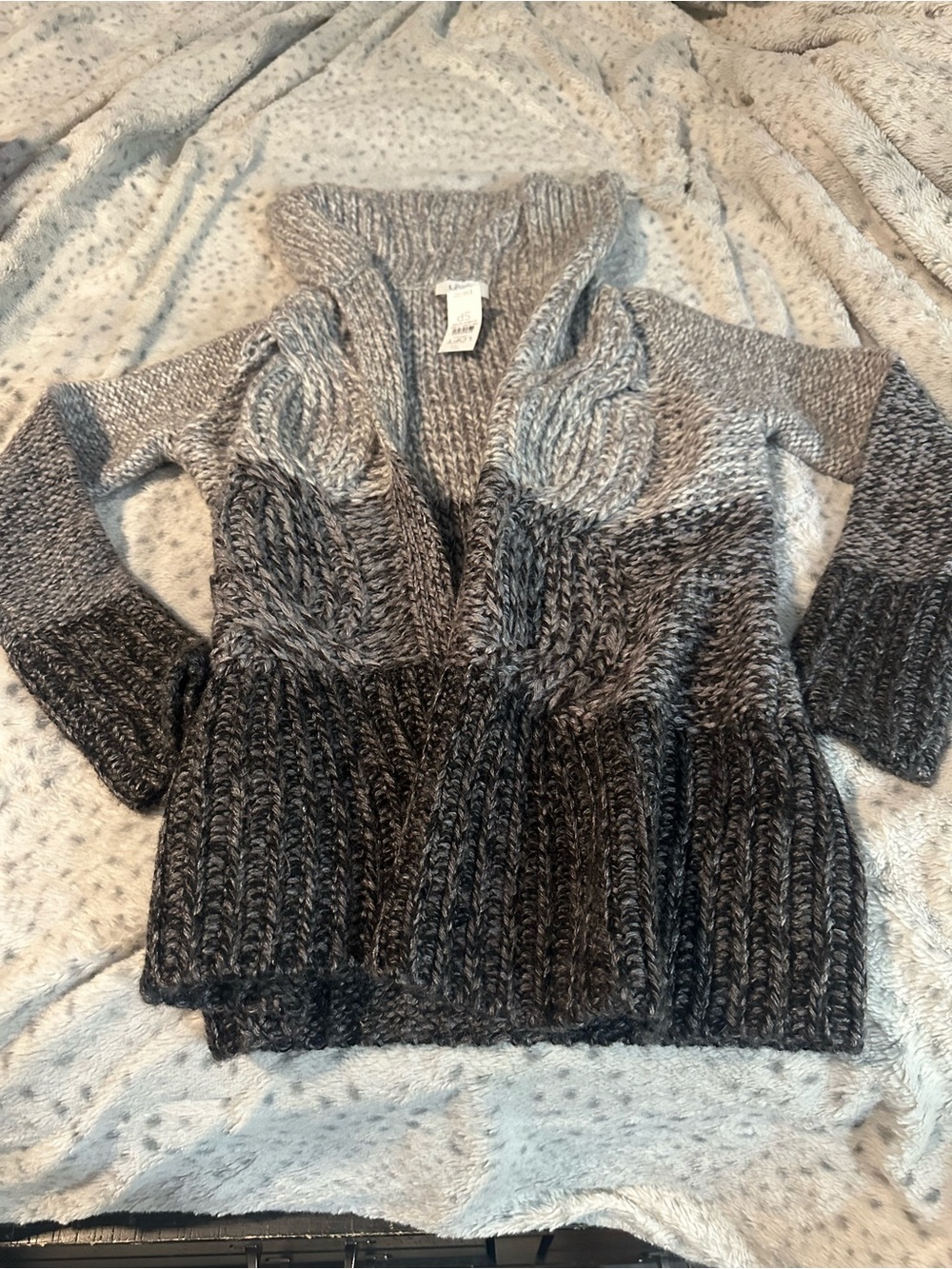 NWT LOFT Ombre Cable-Knit Open-Front Cardigan - Gray